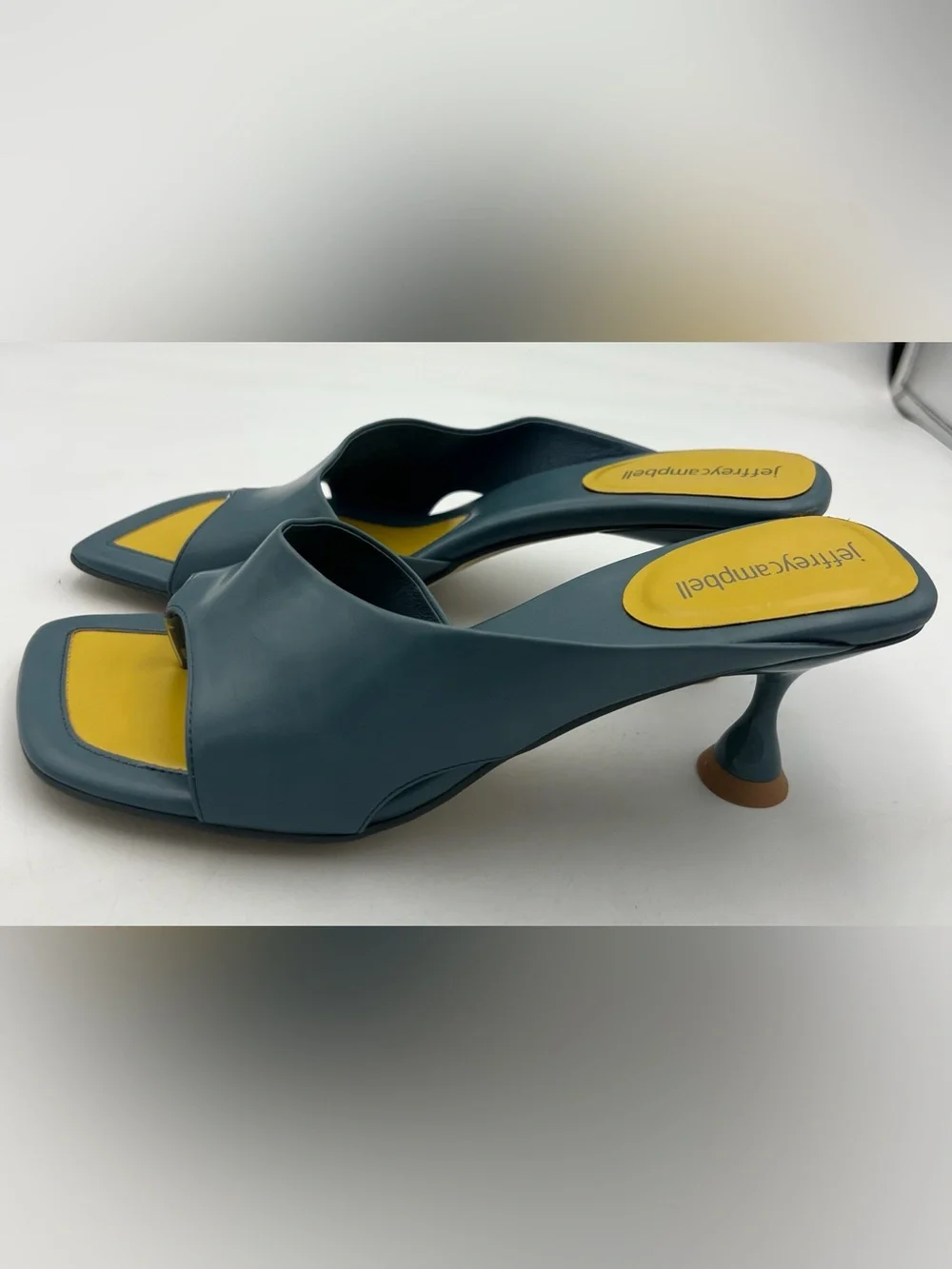 Jeffrey Campbell Dusty Blue/Yellow Slide Sandal/Mule Square Toe Women’s Size 8.5